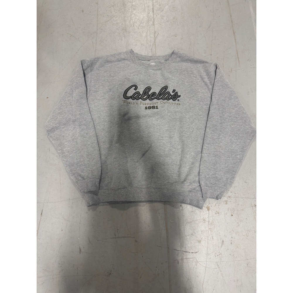 Cabelas Mens XL Gray Embroidered Crewneck Sweatshirt Worlds Foremost Outfitter